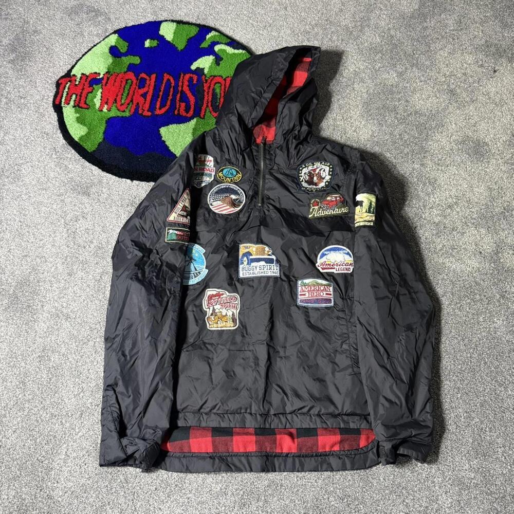 BLACK EMBROIDERED COPPER RIVET QUARTER ZIP JACKET😮‍💨